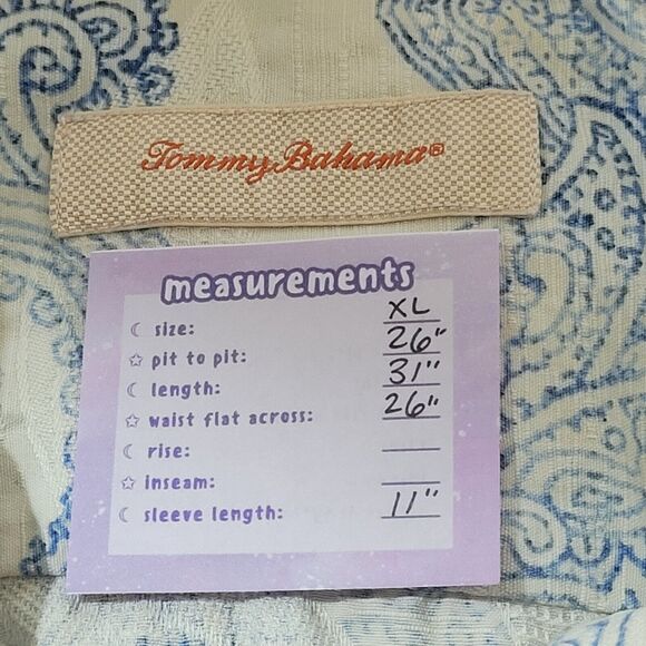 TOMMY BAHAMA Off-White Blue Button Up Size XL Paisley Print Embossed Silk - Picture 3 of 12